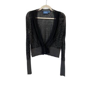 Simply Vera Vera Wang Sheer Cardigan Sweater Size XL Long Sleeve Gray Black Cozy